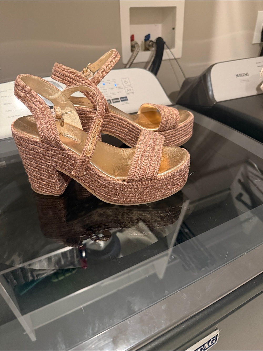 Jeffrey Campbell Blush Woven Platform Sandals rose gold
